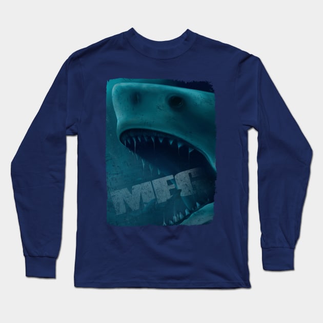 Megalodon Bite (text) Long Sleeve T-Shirt by ModManner